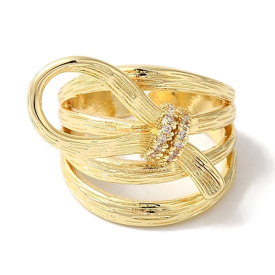 Bowknot Brass Micro Pave Clear Cubic Zirconia Wide Open Cuff Rings for Women LS-RJEW-C098-29G-1