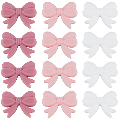 18Pcs 3 Styles Bowknot Food Grade Silicone Beads SIL-SC0003-16-1