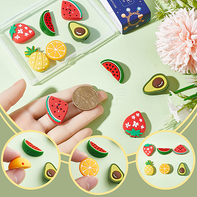 12pcs 6 style Fruit Theme Silicone Beads SIL-SC0001-43-1