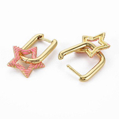 Brass Enamel Dangle Hoop Earrings EJEW-S208-140-NF-1