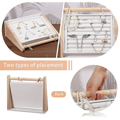 Wood & PU Leather Slant Back Ring Organizer Display Stands RDIS-WH0001-40-1