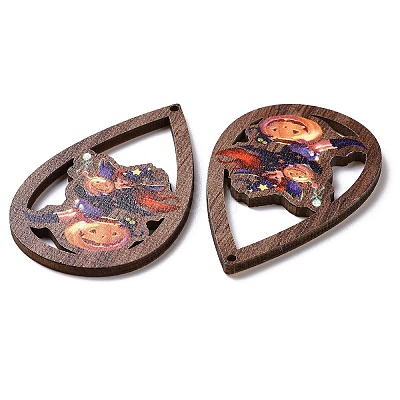 Halloween Theme Single Face Printed Aspen Wood Big Pendants WOOD-G015-05C-1