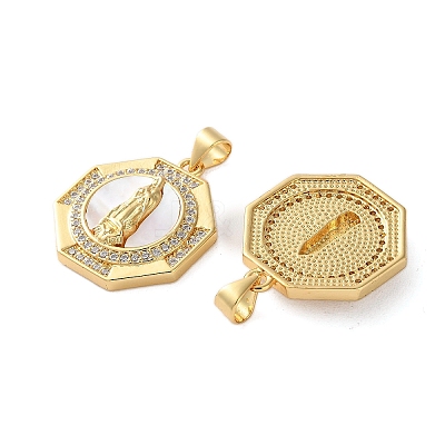 Brass Micro Pave Cubic Zirconia Pendants KK-U070-13B-G-1