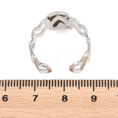 Hollow Heart 304 Stainless Steel Open Cuff Ring Components STAS-F366-08A-P-1