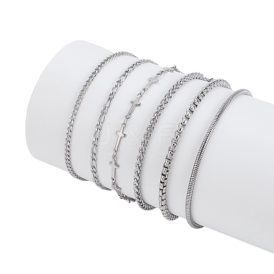 6Pcs 6 Styles 304 Stainless Steel Chain Bracelets BJEW-GA0001-18-1