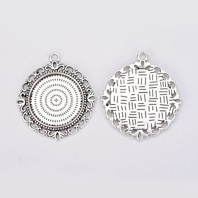 Tibetan Style Alloy Pendant Cabochon Settings TIBEP-N003-63AS-1
