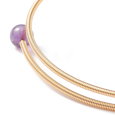 Natural Amethyst & Pearl Round Beaded Bangle BJEW-JB08464-03-1