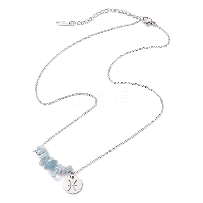 Natural Aquamarine Chip & Constellation Pendant Necklaces NJEW-JN05084-12-1