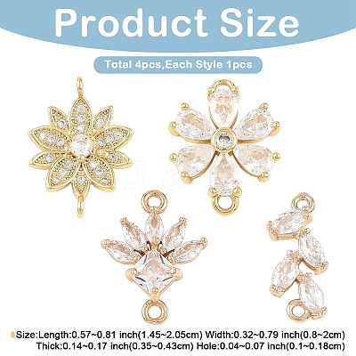 4Pcs 4 Styles K9 Glass & Cubic Zirconia Connector Charms FIND-YW0011-98-1