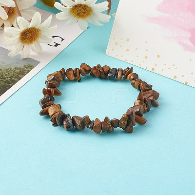 Natural Tiger Eye Chip Beads Stretch Bracelets for Children BJEW-JB06388-02-1