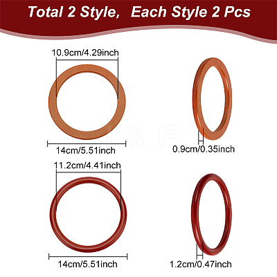 4Pcs 2 Style Round Ring Wood Bag Handles FIND-WR0008-06-1
