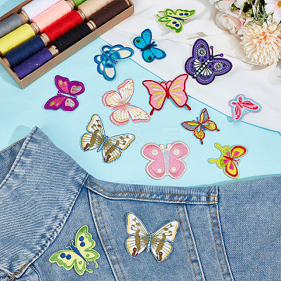 24Pcs 12 Styles Butterfly Polyester Computerized Embroidery Iron on/Sew on Patches PATC-GO0001-18-1