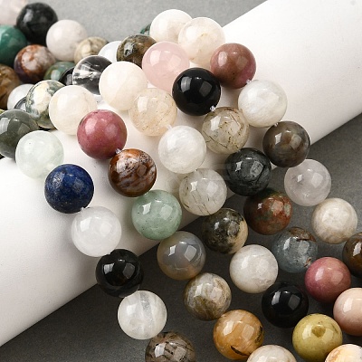 Natural Quartz Crystal & Rhodochrosite & Rose Quartz & Amethyst & Strawberry Quartz & Tourmalinated Quartz/Black Rutilated Quartz Beads Strands G-B143-A01-10mm-1