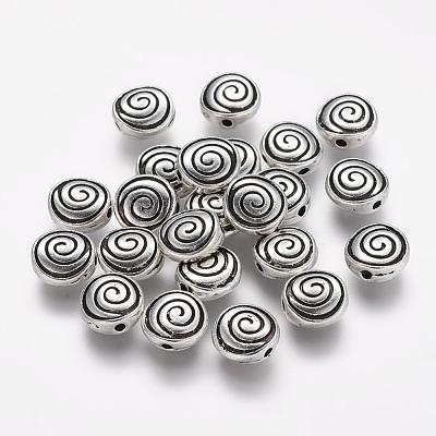 Tibetan Style Alloy Flat Round Carved Vortex Beads TIBEB-5437-AS-LF-1