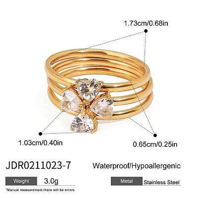 3Pcs 316 Surgical Stainless Steel with Clear Cubic Zirconia Finger Rings for Women FS-WG7760B-01-1