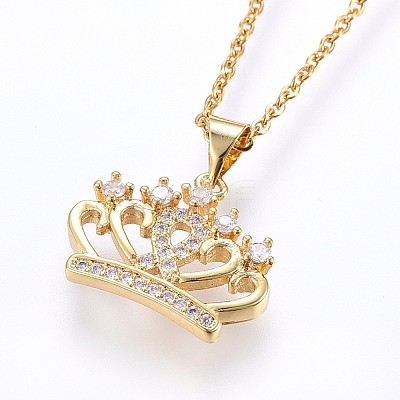 Brass Micro Pave Cubic Zirconia Pendant Necklaces NJEW-H486-21G-1
