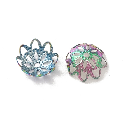 Ion Plating(IP) 304 Stainless Steel Flower Fancy Bead Caps STAS-G085-16MC-1