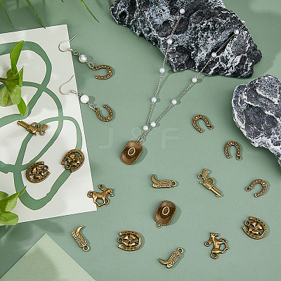120Pcs 6 Styles Tibetan Style Alloy Pendants FIND-HS0002-13B-1