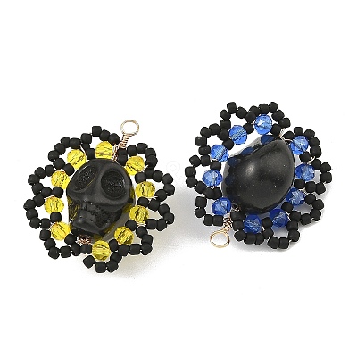 Halloween Gothic Glass Seed Beaded & Synthetic Turquoise Pendants PALLOY-MZ01428-1