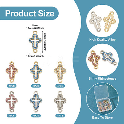 24Pcs 6 Colors Alloy Rhinestone Connector Charms FIND-TA0008-75-1