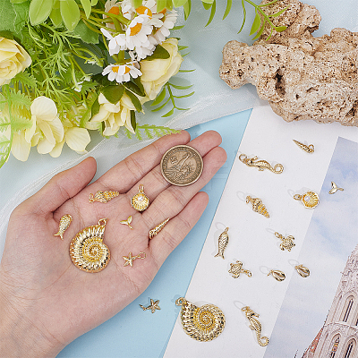 20Pcs 10 Styles Ocean Styles Brass Pendants KK-ME0003-71-1