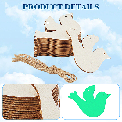 40Pcs Unfinished Wood Pendant Decoration BIRD-CP0001-01-1