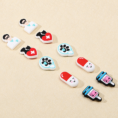 10Pcs 5 Styles Food Grade Eco-Friendly Silicone Focal Beads SIL-CA0003-30-1