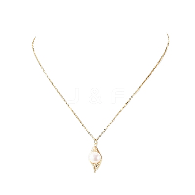 Natural Pearl Pendant Necklace & Dangle Earrings X-SJEW-JS01276-1