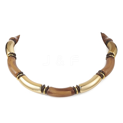 12MM Two Tone Acrylic & CCB Plastic & Coconut Curved Tube Beaded Necklaces for Women NJEW-JN05373-01-1