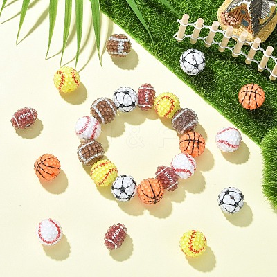 12Pcs 6 Styles Sport Theme Opaque Acrylic Resin Beads MACR-YW0004-78-1