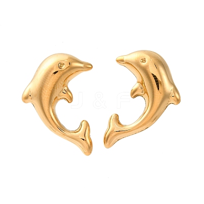 304 Stainless Steel Dolphin Stud Earrings EJEW-R028-01G-1