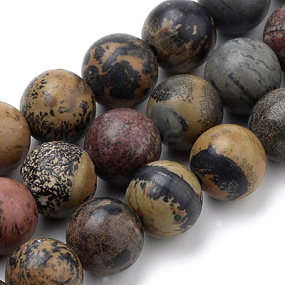 Natural Dendritic Jasper Beads Strands G-S259-10-10mm-1