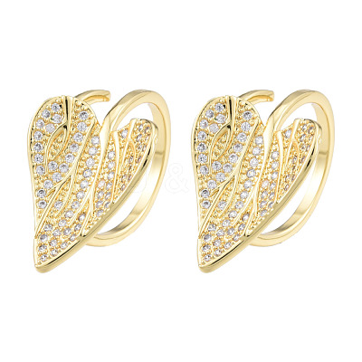 Clear Cubic Zirconia Heart Leaf Open Cuff Ring RJEW-T016-42G-1