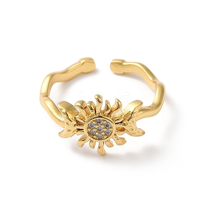 Sun & Moon Brass Micro Pave Cubic Zirconia Cuff Rings RJEW-P088-03G-1