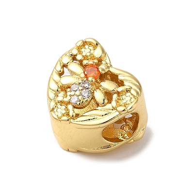 Heart Rack Plating Brass Micro Pave Cubic Zirconia European Beads KK-G511-02B-G-1