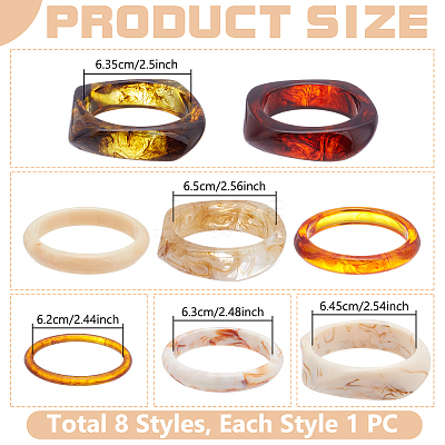 8Pcs 8 Styles Acrylic & Resin Bangles for Women BJEW-UN0001-94-1