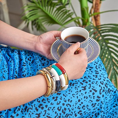 Chunky Curved Tube Beads Stretch Bracelets Set BJEW-SW00016-1