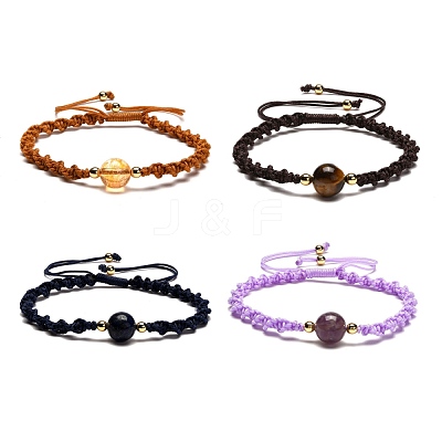 Adjustable Round Natural Gemstone Beads Bracelets for Women or Men BJEW-JB06840-1