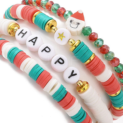 4Pcs 4 Style Polymer Clay Heishi Surfer Stretch Bracelets Set X1-BJEW-TA00261-1