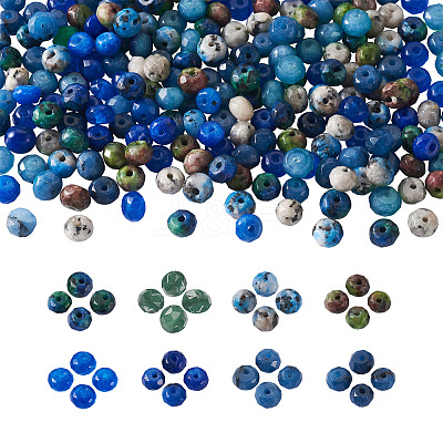 240Pcs 8 Colors Dyed Natural Sesame Jasper/Kiwi Jasper Rondelle Beads G-CD0001-11-1