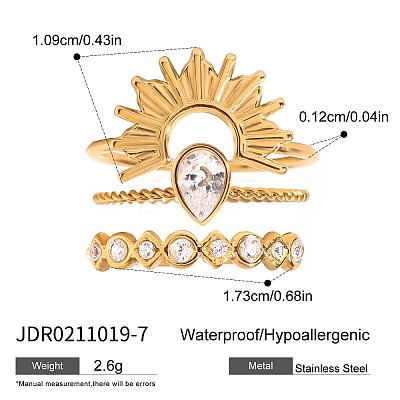 3Pcs 316 Surgical Stainless Steel with Clear Cubic Zirconia Finger Rings for Women FS-WG7760B-05-1