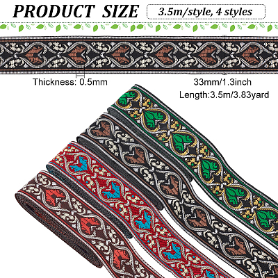 14M 4 Styles Ethnic Style Embroidery Polyester Ribbons OCOR-FG0001-46-1