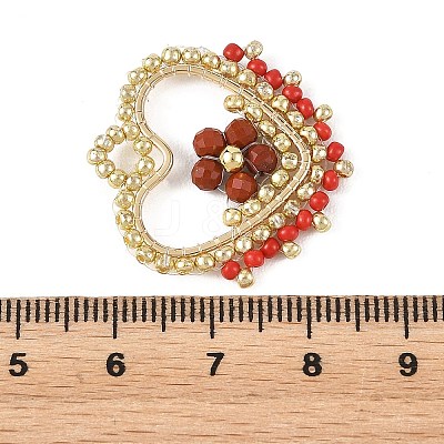 Natural Red Jasper Faceted Round Beaded Copper Wire Wrapped Pendants PALLOY-MZ01400-02-1
