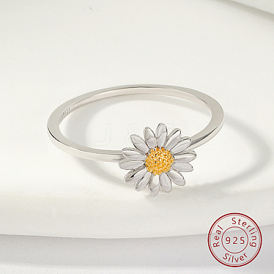 Anti-Tarnish Rhodium Plated 925 Sterling Silver Daisy Flower Finger Ring for Women KN3229-3-1