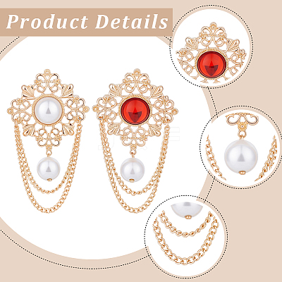 2Pcs 2 Colors Flower ABS Plastic Imitation Pearl Brooches JEWB-CP0001-57-1