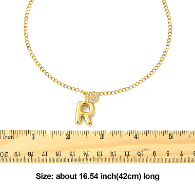 304 Stainless Steel Clear Cubic Zirconia Heart & Letter Pendant Curb Chain Necklaces for Women NJEW-FS00012-27V-1