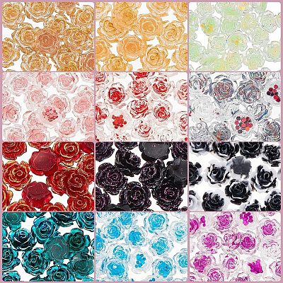 240Pcs 12 Style Camellia Transparent Resin Cabochons MRMJ-OC0003-41-1