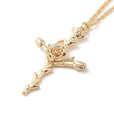 304 Stainless Steel Cross with Flower Pendant Necklaces for Women NJEW-A020-03A-G-1
