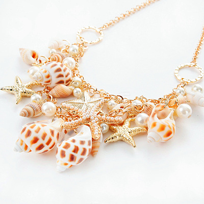Alloy & Natural Shell & Plastic Pearl Pendant Necklaces & Bracelets Sets FS-WG6B6AD-01-1