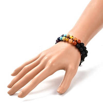 Natural Lava Rock & Mixed Gemstone Braided Bead Bracelet BJEW-JB06961-01-1